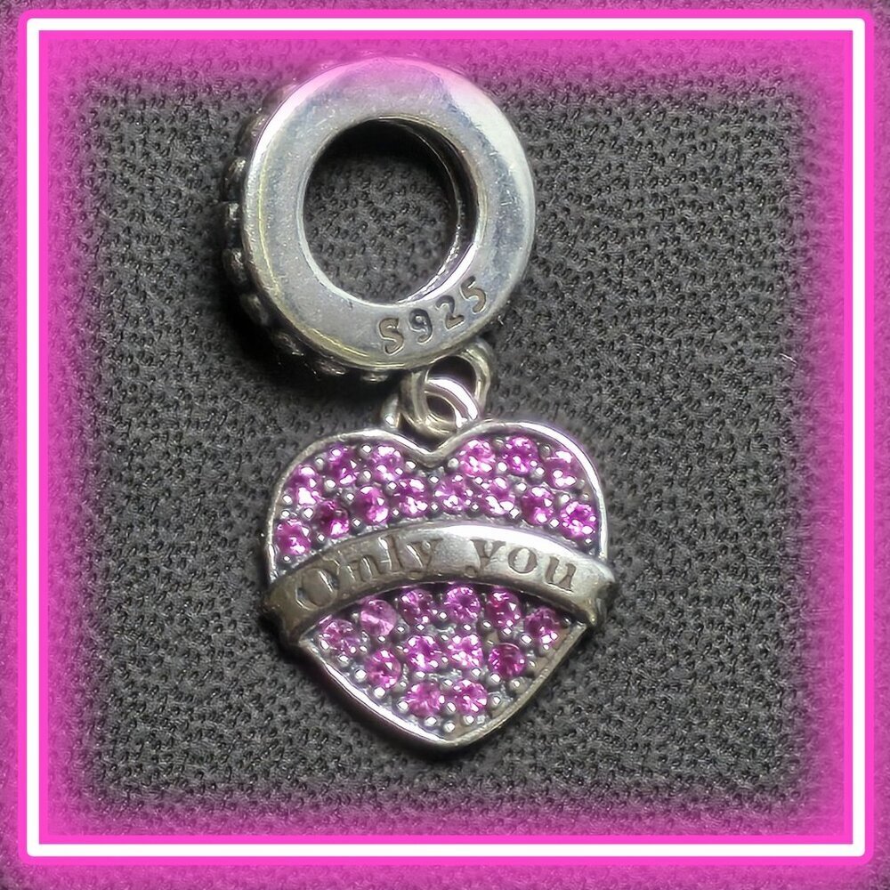 Sterling Silver "Only‎ You" Heart Charm Pendant With Pink CZ (NWOT)